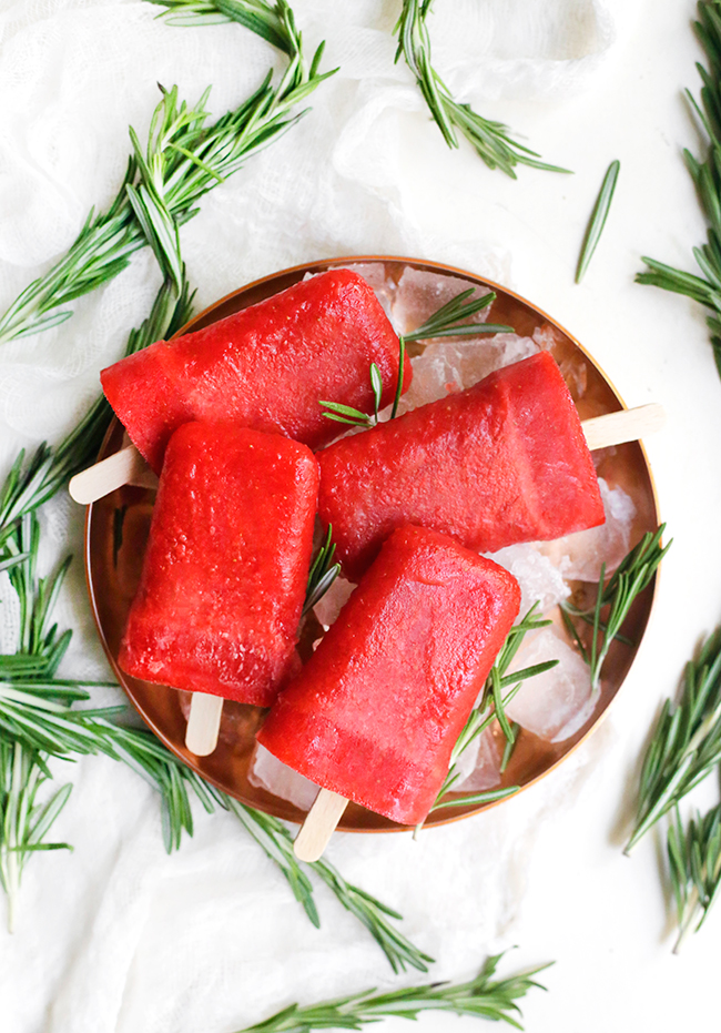 Rosemary Scented Strawberry and Red Grapefruit Popsicles